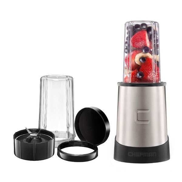 Chefman Personal Ultimate Kitchen Blender, Quick Portable Blending of Shakes, Smoothies, Baby Food & Juice, 2 Travel Cups, Cover & Drinking Rim, 6-Piece Set, Dishwasher-Safe Stainless-Steel Blade
