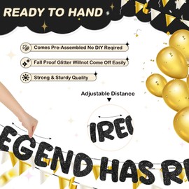Fulmoon Pre Strung the Legend Has Retired Glitter Banner 9.8 ft Retirement Banner Retirement Party Decorations Garland Bunting for Men Women Gifts, No DIY(Black)