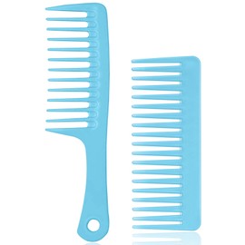 2PCS Wide Tooth Comb for Curly - Large Hair Detangling Comb,Styling Comb for Wet Dry Hair,Hair Care Comb for Women Men,Shampoo Shower Comb (Blue)