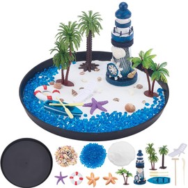 WEBEEDY Zen Garden for Desk Japanese Decor,8.9 Inch Holiday Island Theme Mini Zen Garden Kit Premium Sand Art Set for Office Desk Home Meditation Room Desktop Gift Set,22.6 cm Round Tray