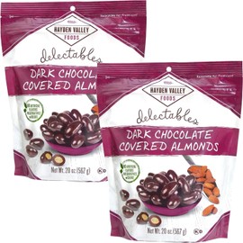Hayden Valley Foods Dark Chocolate Covered Almonds - 20 oz Resealable Bags (Pack of 2) - Flavored Snack Nuts - No Artificial Flavors, Preservatives or Colors