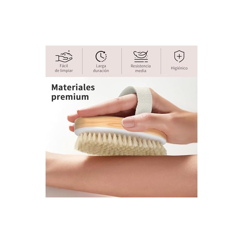 Janety Cepillo Exfoliante Corporal de Cerdas Naturales Firmes con Base