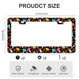 Funny Cute Mushroom License Plate Frame Stainless Steel Metal Auto Car Accessories Decoration with Screws License Plate Frame 2 Holes 6.3" x 12.2" for Women Men Gift