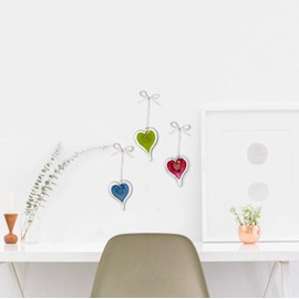 Luke Adams Glass | 3" Glass Birthstone Heart | Handmade Suncatcher | Hanging Home Décor | Outdoor Garden Accent (October - Pink Tourmaline)