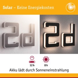 Paulmann 94653 LED Solar House Number D IP44 Warm White Battery Changeable Including 1 x 0.2 Watt Solar Light Black Solar Lamp Plastic Solar Light 3000 K