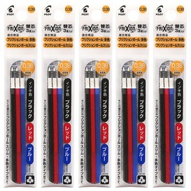 Pilot FriXion Ball Slim LFBTRF30UF3C x 5 Refills, Multi-Color Type, 0.01 inches (0.38 mm), 3 Colors x 5 Packs