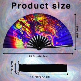 dmjuncong Large Folding Hand Rave Fan,Clack Handheld Fan with bag,for Music Festivals,Carnival,Rainbow Outfits,Disco,Neon, Glow Party Decorations Supplies.Waves