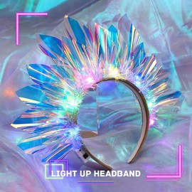 JEAIRTS JEAIRTS Light Up Headband Led Crown Headbands Glow Rave Headpiece Flashing Costume Hair Accessories for Women