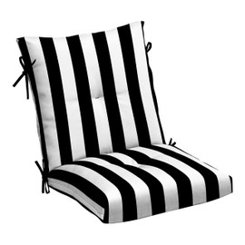 Arden Outdoor Plush Modern Tufted Blowfill Dining Chair Cushion, 21 x 40, Rain-Proof, Fade Resistant, Tufted Cushion for Dining and Bistro Chairs 21 x 40, Black Cabana Stripe