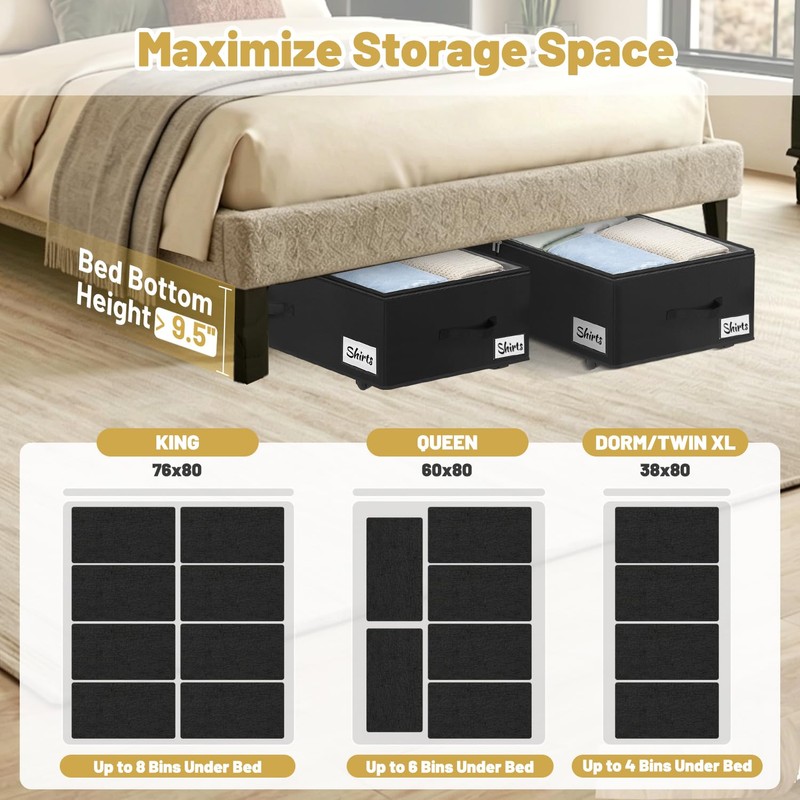 Under Bed Storage with Wheels, 2 Pack Underbed Storage Containers