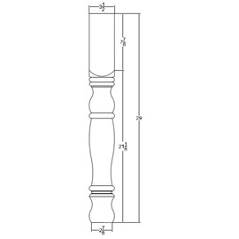 Bedford Dining Table Leg - 29" Tall x 3 1/2" Wide (Pine)