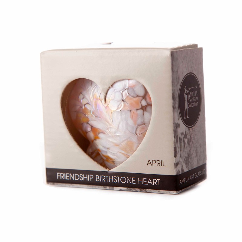 Amelia Art Glass Birthstone Heart April (Diamond) with Heart Stand