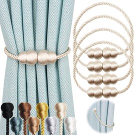 Hangtty Magnetic Curtain Tiebacks 4 Pack Rope Decorative Curtain Tie Backs Elegant Curtain Holders for Drapes Outdoor Window Treatment Holdbacks, Beige