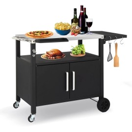 Outdoor Grill Cart w/Storage, Bar Patio Kitchen Island Grill Table, BBQ Movable