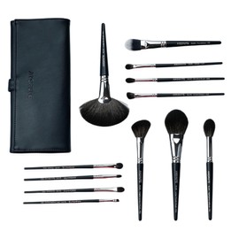 Anshute 12-Piece Professional Natural Goat Hair Makeup Brush Set with Travel-Ready Makeup Brush Organizer - 5 Face & 7 Eye Brushes. Super Soft Bristles, Variety of Brushes. Labled Brush Handle