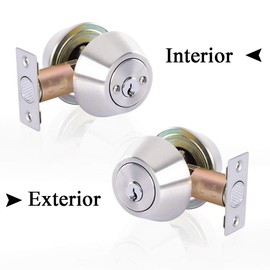 Rulart Double keyed Deadbolt Lock - Keyed on Both Sides, 2-Way Adjustable Cylinder Deadbolt (Privacy/Passage), Satin Stainless Steel (Silver, Single Cylinder) (Silver, Double Side)