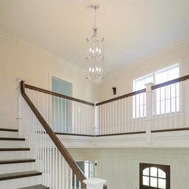 XINGQI Brushed Nickel Chandeliers for High Ceilings, 8 Light Lantern Tiered Chandelier Modern Farmhouse Cage Pendant Lighting Fixture for Staircase Foyer Kitchen Island Dinning Room Living Room