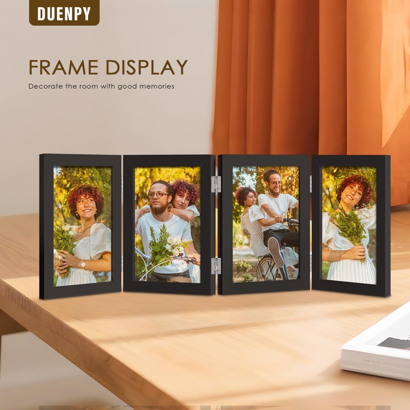 DUENPY 4 Folding 4x6 Picture Frame Horizontal Engineered Wood Accordion