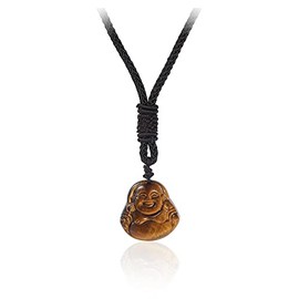 Fuqimanman2020 Amulet Tiger Eye Stone Laughing Buddha Pendant Necklace Lucky Talisman Protection Natural Healing Carved Gemstone for Women Men Wealth Atraction Rope Chain Spiritual Jewelry, Stone,