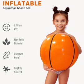 4E's Novelty Inflatable Basketball [12 Pack] Large 20" Basketball Beach Ball Bulk for Sports Themed Basketball Party Decorations & Favors, Fun Beach Pool Games & Toys for Kids