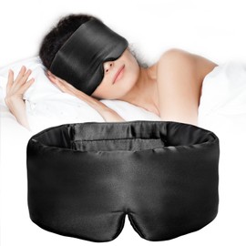 Okaydot Soft Satin Silk Sleep Mask,Upgrade Nose Bridge Design for Instant Blackout Effect Eye Mask for Women and Men, Silky Sleeping Mask for Side Sleepers with Adjustable Strap- Black
