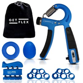 GETFLEX Grip Strength Trainer (6 Pack) - Forearm Strengthener - Hand Gripper Strengthener - Stress Relief Ball and Adjustable Spring Resistance Ranging From 11 To 132 Lbs(5 To 60kg) - Sky Blue