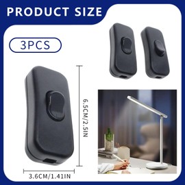 3 Pcs Inline Lamp Switch – Black Inline Light Switch for Cable, Durable ON/OFF Rocker Switch for Desk Lamps & DIY Lighting Projects