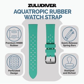 ZULUDIVER AquaTropic Rubber Divers Watch Strap with Premium Folding Buckle. Saltwater, Harsh Environment, and UV Resistant. Replacement Mens Wristwatch Strap. Unique Design. Turquoise - 20mm
