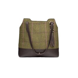 Rydale Ladies Tweed Leather Bucket Bag Womens Large Shoulder Bags Strap Handbag (Dark Green, One Size)
