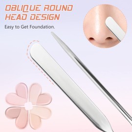 Runmeihe 2PCS Makeup Spatula for Foundation, Stainless Steel Reusable Foundation Spatula with Leather Cover, Professional Make Up Spatula for Korean Makeup, Cosmetics, Mixing