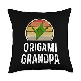 Funny Origami Grandpa Folded Paper Bird Crane Retro Sunset Throw Pillow