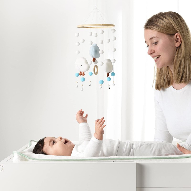 Swecomze Baby Wind Crib Chime with Felt Balls, 3D Clouds,