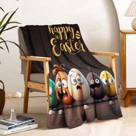 JYK Happy Easter Blanket for Couch, Easter Egg Flannel Blanket Easter Home Decorations for Bed Sofa, Soft Lightweight Ester Gift for Kids Teens Adults Friends