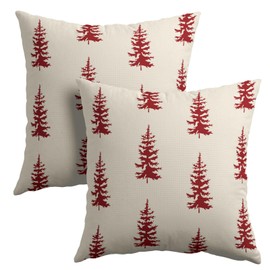 Miaoquhe Christmas Throw Pillow Covers 18X18 Inches Set of 2 Red Christmas Tree White Pillowcase Soft Cotton Linen Square Winter Xmas Cushion Covers for Home Sofa Patio Bedroom