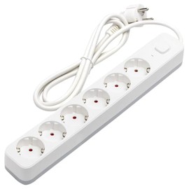 German 6-Way Power Strip L Series with Switch Ideal for Organising Your Electronic Devices Length 1.5 m, 3G and 1.5 mm² Cable in Elegant White and Grey