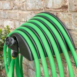 Lancaster Home Products Big Looper Mounted Garden Hose Holder, Indoor/Outdoor Wall Mounted Hose Organizer with J-Hook Holds up to 75' Garden Hoses, Made in USA, Fade Resistant Black