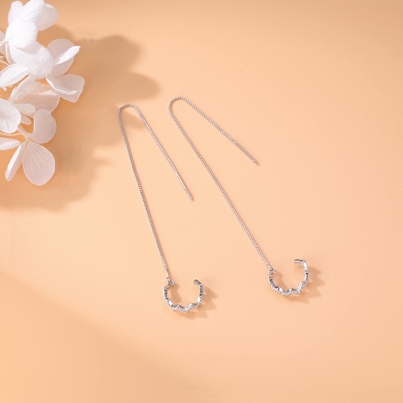 SLUYNZ 925 Sterling Silver Wave Cuff Earrings Wrap Tassel Earrings