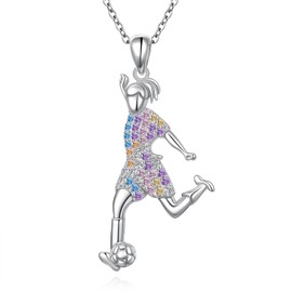 Flyow Soccer Necklace 925 Sterling Silver Football Pendant Sports Jewelry World Cup Soccer Gifts, 18+2 inches, Sterling Silver, cubic-zirconia