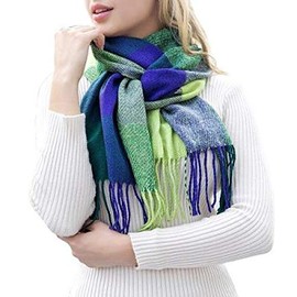 Boolavard Women's Fashion Long Shawl Big Grid Winter Warm Lattice Large Scarf (Green)