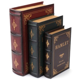Tosnail 3-Pack Decorative Book Boxes Wooden Antique Book Decorations Vintage Hide Storage Box