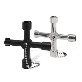 2PCS Water Key 4 Ways Water Meter Key, Steel Sillcock Key Multi-Function Utility Wrench Faucet Shut Off Tool with Chains, Valve, Faucet, Spigot, Plumbing，Gas, EDC, Drum Triangle and Square Keys.