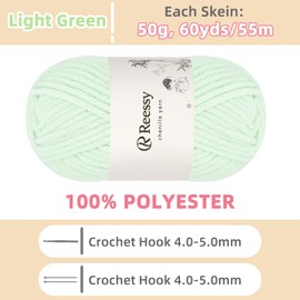 Reessy Chenille Yarn, Soft Chunky Yarn for Crochet, 4 ×50g Thick Wool Fluffy Wool Perfect for Crochet Baby Blankets, Jumpers, Scarves, Hats(Light Green)