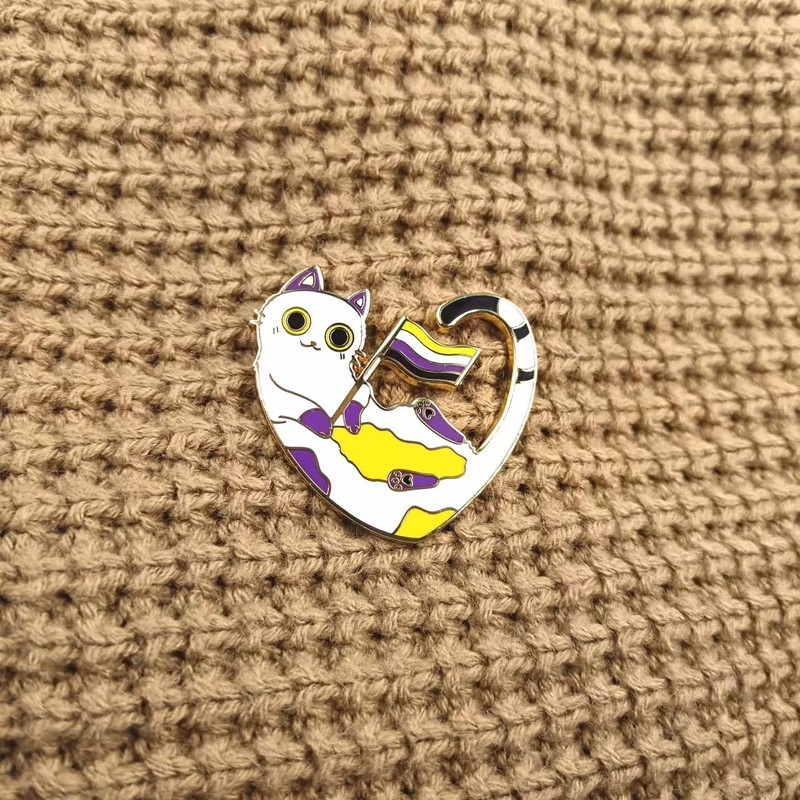 Nonbinary Color Pride Cute Cat Enamel Pin They Them Pronoun