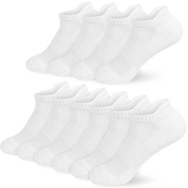 KOOOGEAR Womens Ladies White Black Trainer Running Ankle Socks, Anti Blister Sports Walking Support Cotton Socks for Womens 4-8 Multipack, Short Cushioned Hiking Work Athletic Socks 5 Pairs