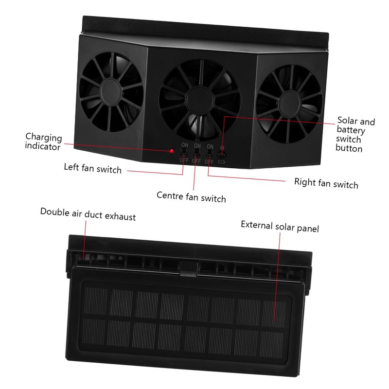 iplusmile Solar Window Car Exhaust Fan Triple Head Design Efficient