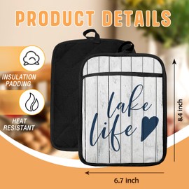 GOOZHO Lake Life Gifts Pot Holders with Pockets, Lake Life House Gifts for Women Oven Pot Holders Heat Resistant Oven Mitts Hot Pads for Kitchen Baking Cooking