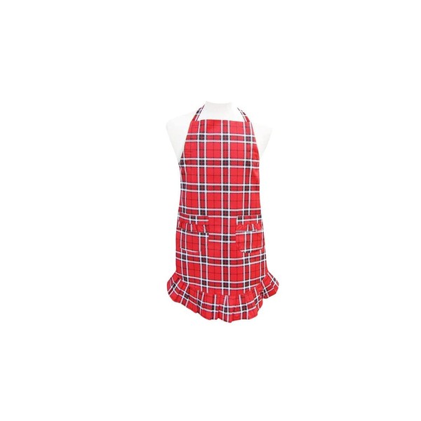 Two Lumps of Sugar Red Plaid Ruffle Apron, 30-inch Length,