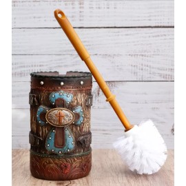 Ebros Gift Country Rustic Western Blue Cross W/ Concho Toilet Brush and Sanitary Holder Set