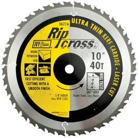 IVY Classic 36216 Ripcross 10" 40 Tooth Ultra Thin Kerf Carbide Circular Saw Blade with 5/8" Arbor, 1/Card