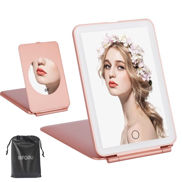ISFORU LED Travel Makeup Mirror, 3 Colors Rechargeable Portable Cosmetic Mirror, Perfect for Travel, Christmas Birthday Gift for Women, Valentine's Day Gifts for Her